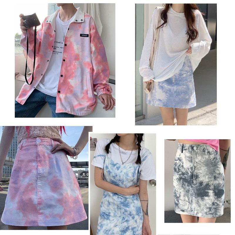 100*150cm Color Tie Dye Washed Denim Fabric For Diy Sewing Skirt Jeans Dress Coat Clothes Stretch Tie-dyed Denim Cotton Fabric