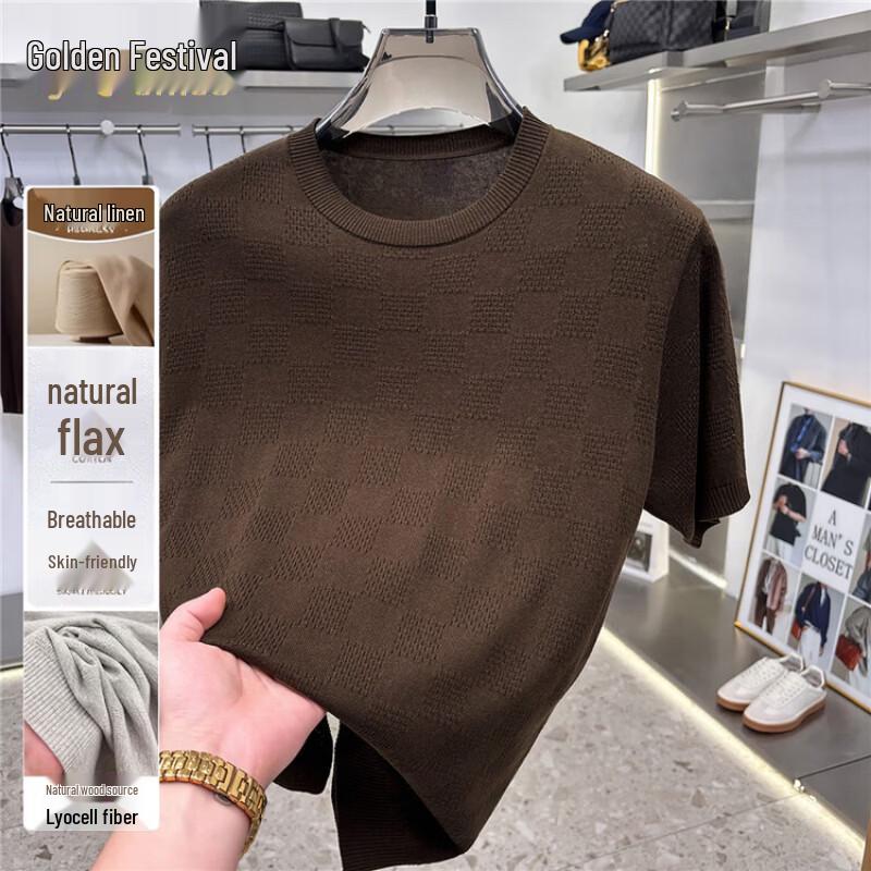 Men s Luxury Tencel Linen Blend Knit T-Shirt XL