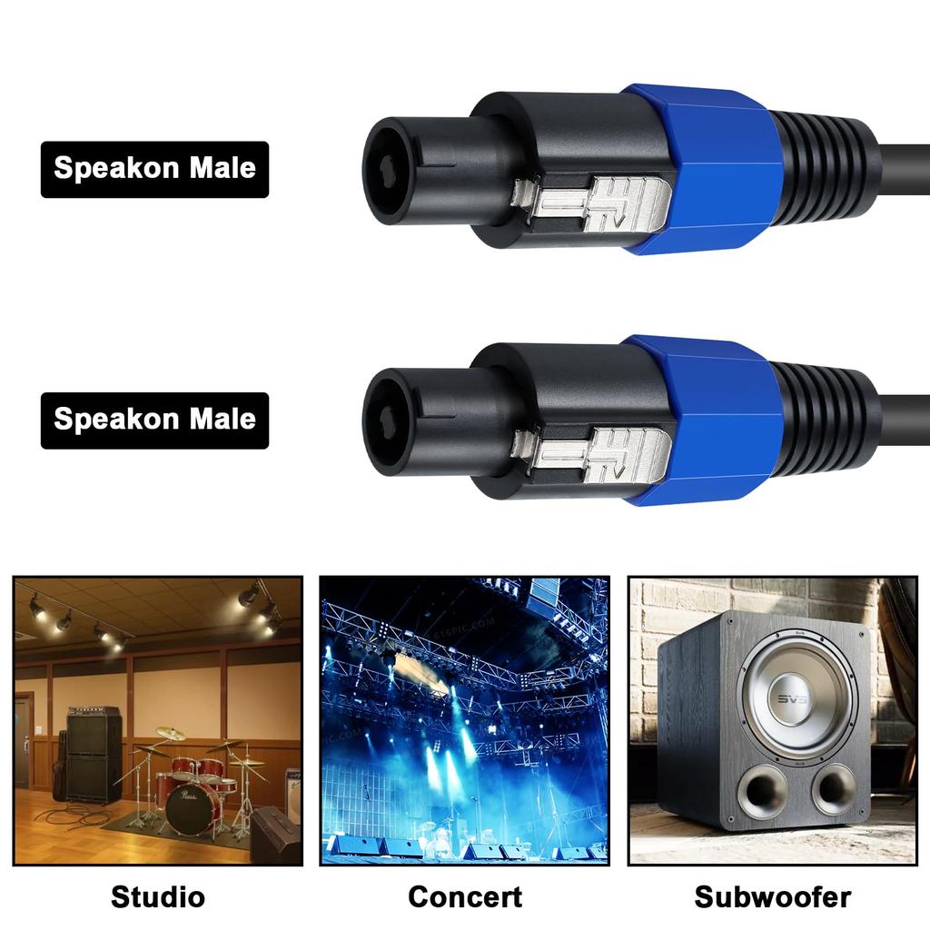 Poyiccot Speakon Cable 18 AWG Speaker Speakon Extension Pro DJ PA Gig Stage Microphone with Twist Lock Speaker Amplifier Cord 1.8m, Cable, Male-Male