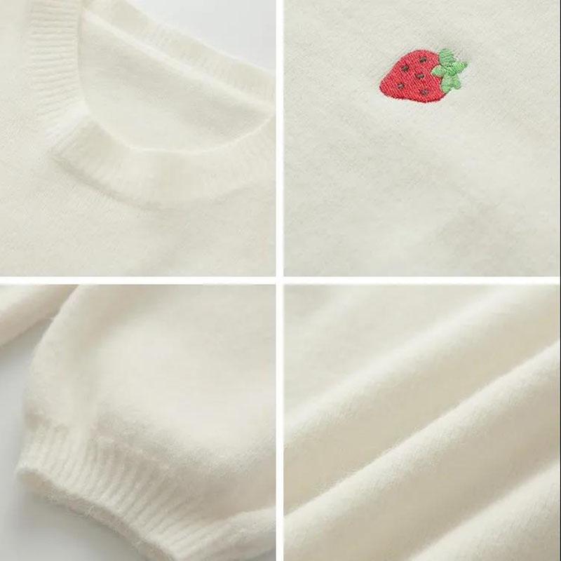 Sweater Girl Student Korean Loose Winter and Autumn Fruit Embroidery Pullover Sweater Female Candy Color Sweater