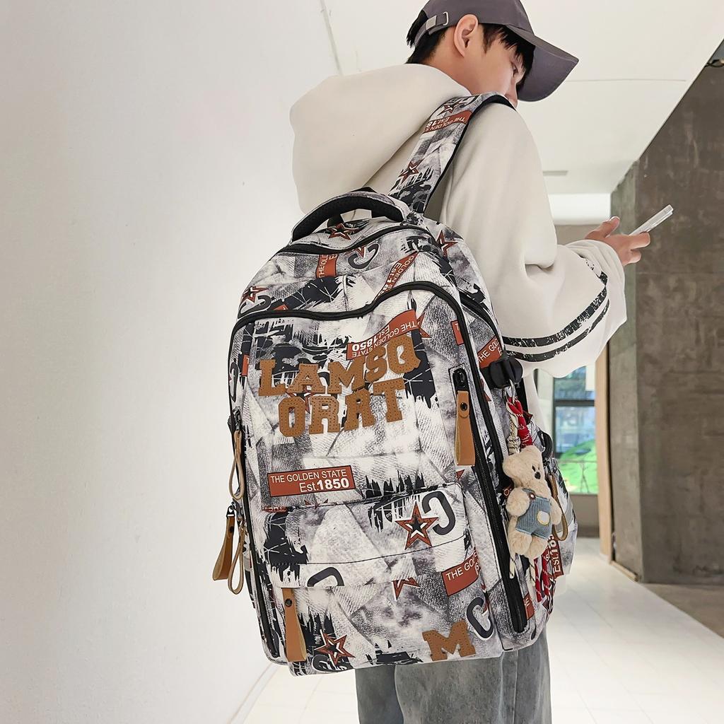 Schoolbag Trendy Cool Graffiti New Burden Reduction Schoolbag Junior High School Students Large Capacity Backpack High Value Lightweight Women's