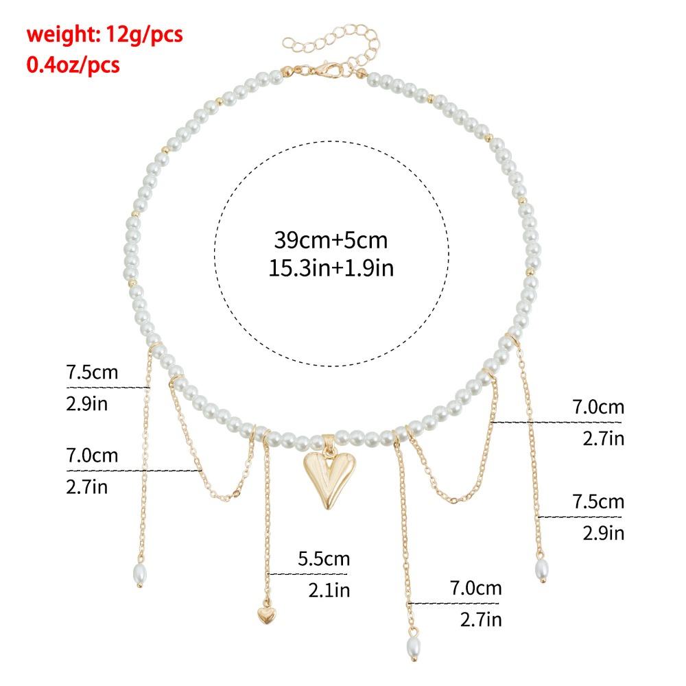 Charm Temperament Baroque Pearl Beaded Choker Gold Color Heart Pendant Pearl Tassel Chain Necklace for Women Women Party Jewelry
