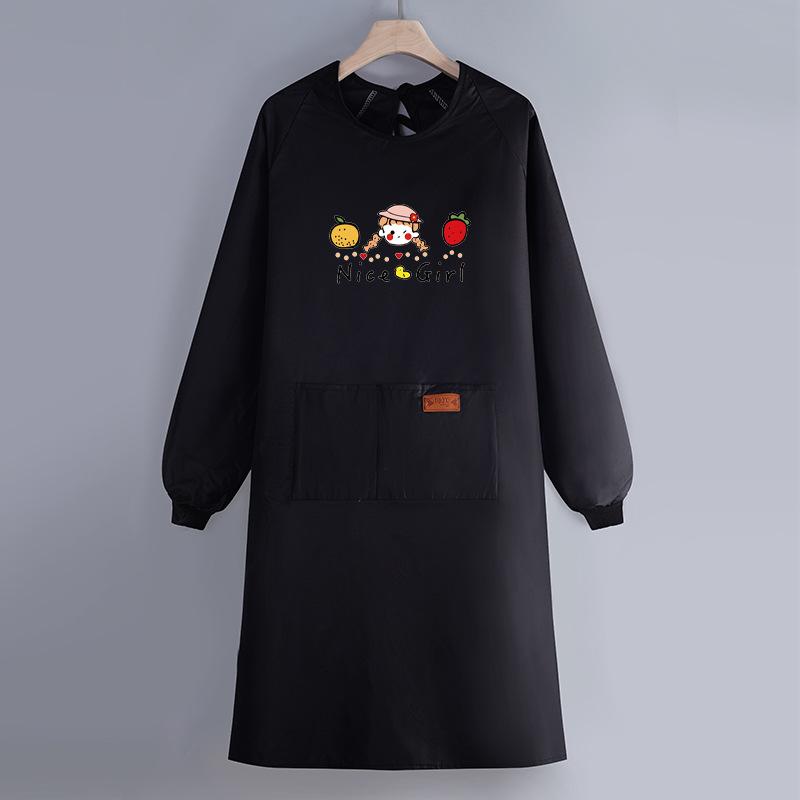 Internet Celebrity Long-Sleeved Apron Household Kitchen Waterproof And Oil-Proof Smock Adult Cartoon Print Cooking Apron