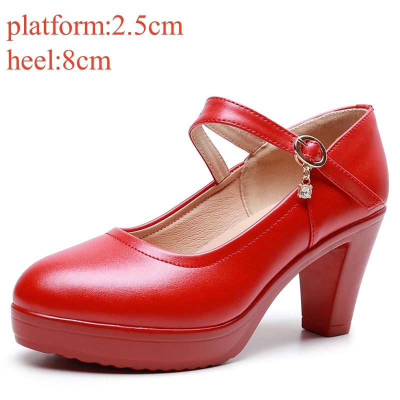 8cm 10cm Small Size 32-43 Shallow Soft Leather Mary Janes Platform Pumps 2025 Spring Trend Block High Heels Shoes Office Model