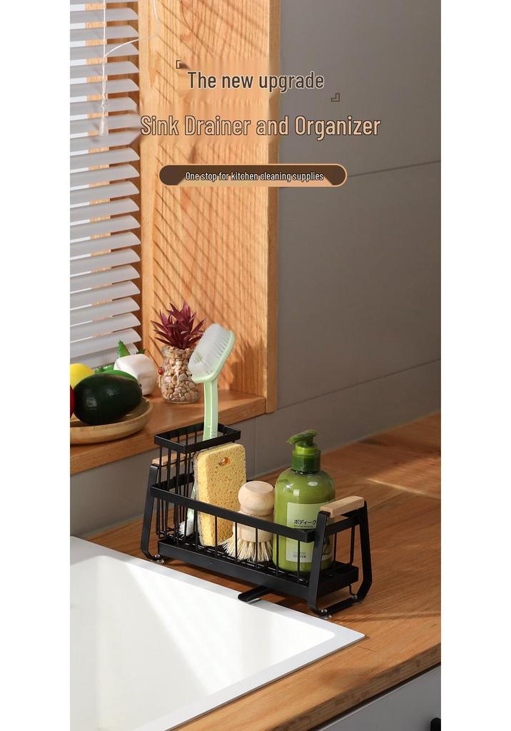 Countertop Kitchen Dish Rack with Sponge, Soap, and Brush Storage