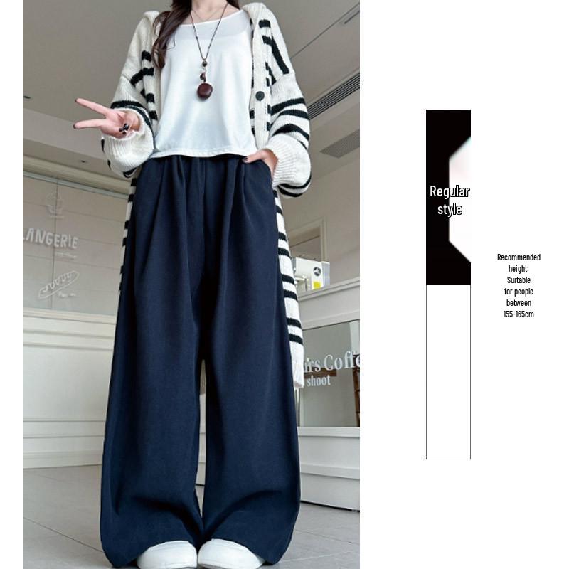2025 Autumn/Winter European Cotton Velvet Wide-Leg High-Waist Drape Pants for Women
