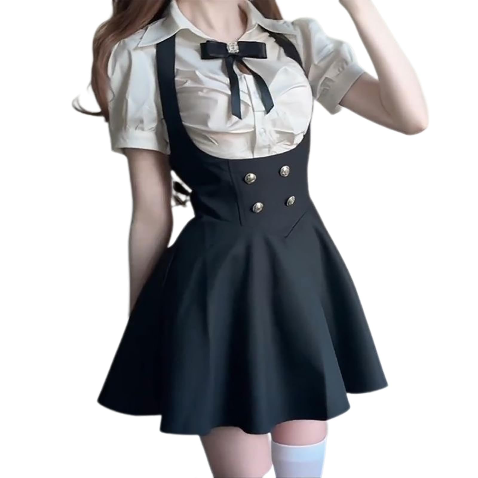 

милый комплект, включающий и подтяжки Этот комплект включает мини-шорты, стиль Мори Герл и высокую талию для элегантного [LAVASEON] Платье массового производства, 2 предмета,