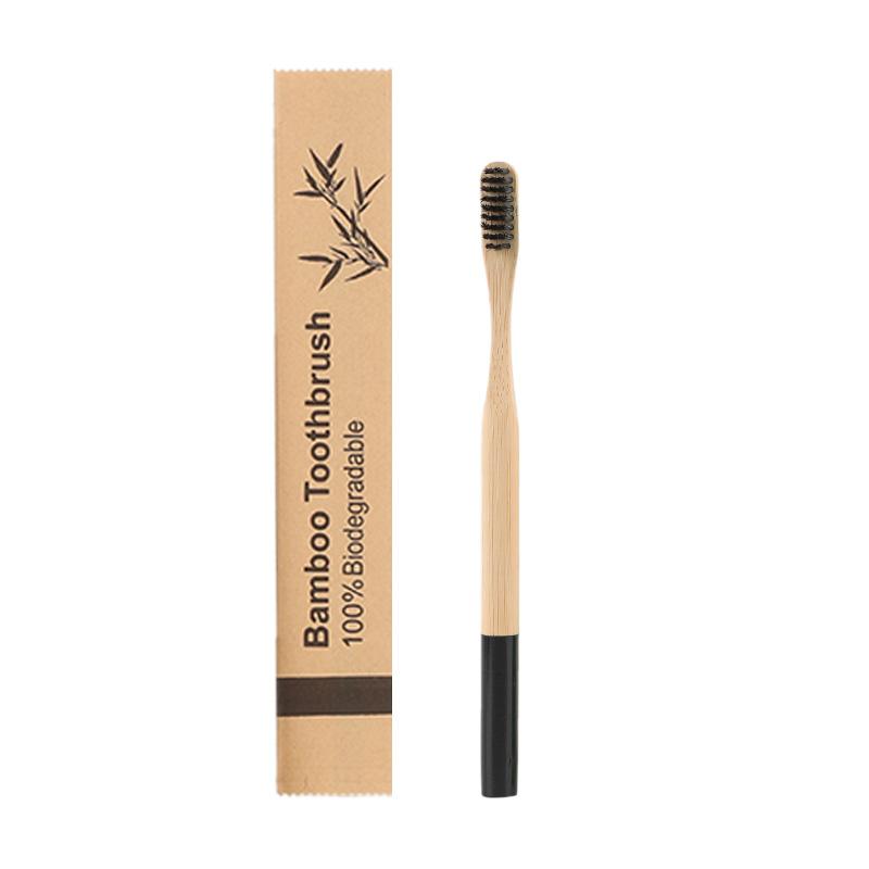 Custom Logo Kraft Bag BPA Free Color Painted Round Handle Adult Soft Eco Biodegradable Bamboo Toothbrush