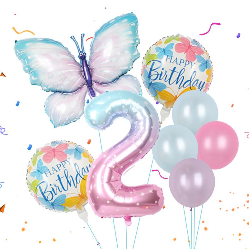 8pcs Butterfly Balloon Set 40inch Gradient Colorful Number 1-9 Foil Balloon Fairy Birthday Party Decoration Baby Shower Supplies
