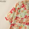ZANZEA Blusa da Donna Casual con Scollo a V, Stampa Floreale, Vestibilità Larga, Manica a Metà