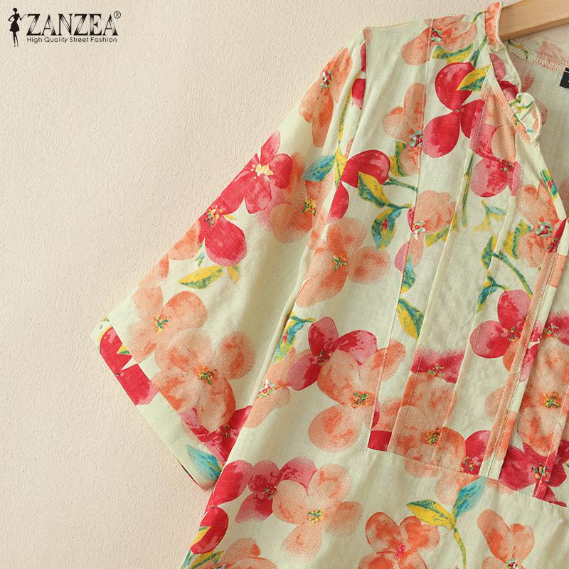 ZANZEA Blusa da Donna Casual con Scollo a V, Stampa Floreale, Vestibilità Larga, Manica a Metà