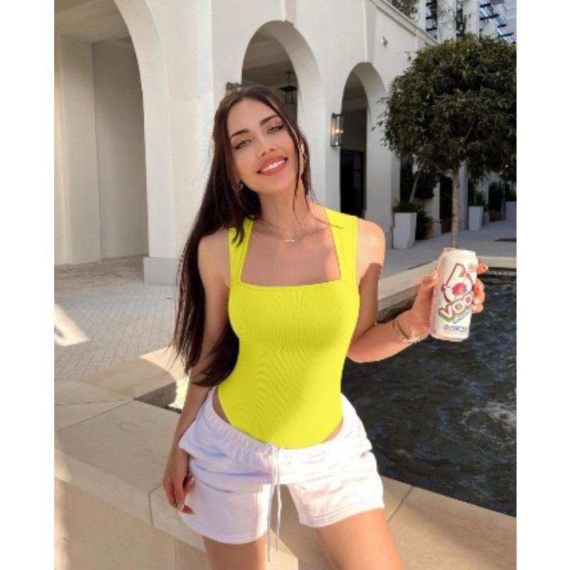 2025 Sexy U-Neck Slimming Tank Bodysuit for Women-Sleeveless Bodycon Jumpsuit, Stretchy Tight Vest Top with Snap Closure,Viral Figure Hugging Outfit