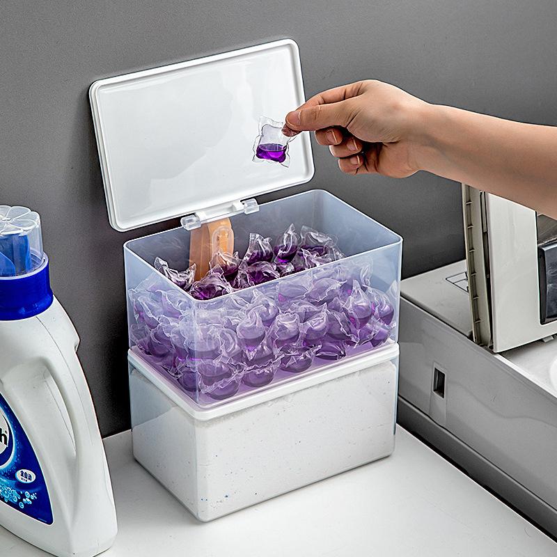 1 szt. Pojemnik na kapsułki do prania Duża pojemność Pudełko do przechowywania detergentu do prania Organizer na proszek do prania Kuleczki zapachowe Odporny na wilgoć