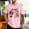 Cotton T-Shirt Christmas Skeleton Santa Reindeer Graphic Tshirt, Reindeer Boop Retro Holiday Humor Tees,Xmas Holiday Family Matching Party Tops