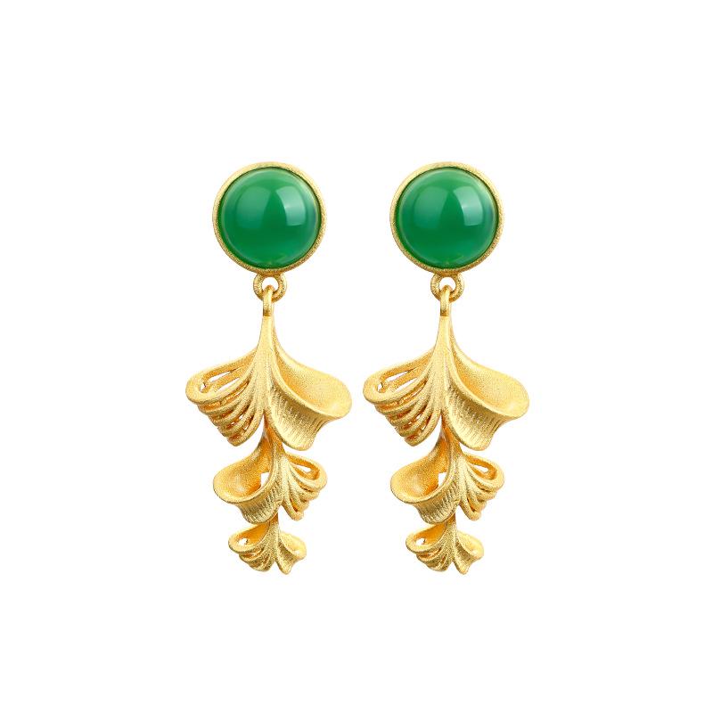 Aieryuan Vergoldete Ginkgoblatt Jade Ohrstecker