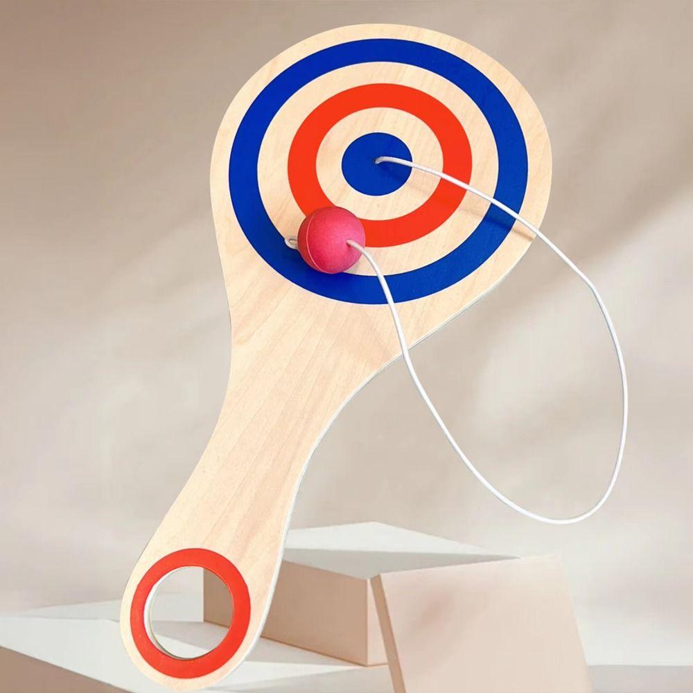Juego de Paleta y Pelota de Madera con Cuerda Elástica Palas de Madera con Pelota Coordinación Mano-Ojo