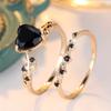 Crystal Female Black Blue Zircon Love Heart Ring Set Fashion Vintage Gold Color Bridal Wedding Engagement  For Women