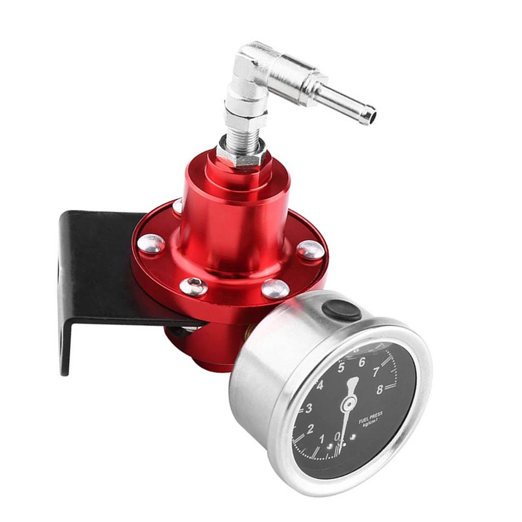 Universal Aluminum Adjustable FPR Fuel Pressure Regulator with Gauge for Car Auto Red