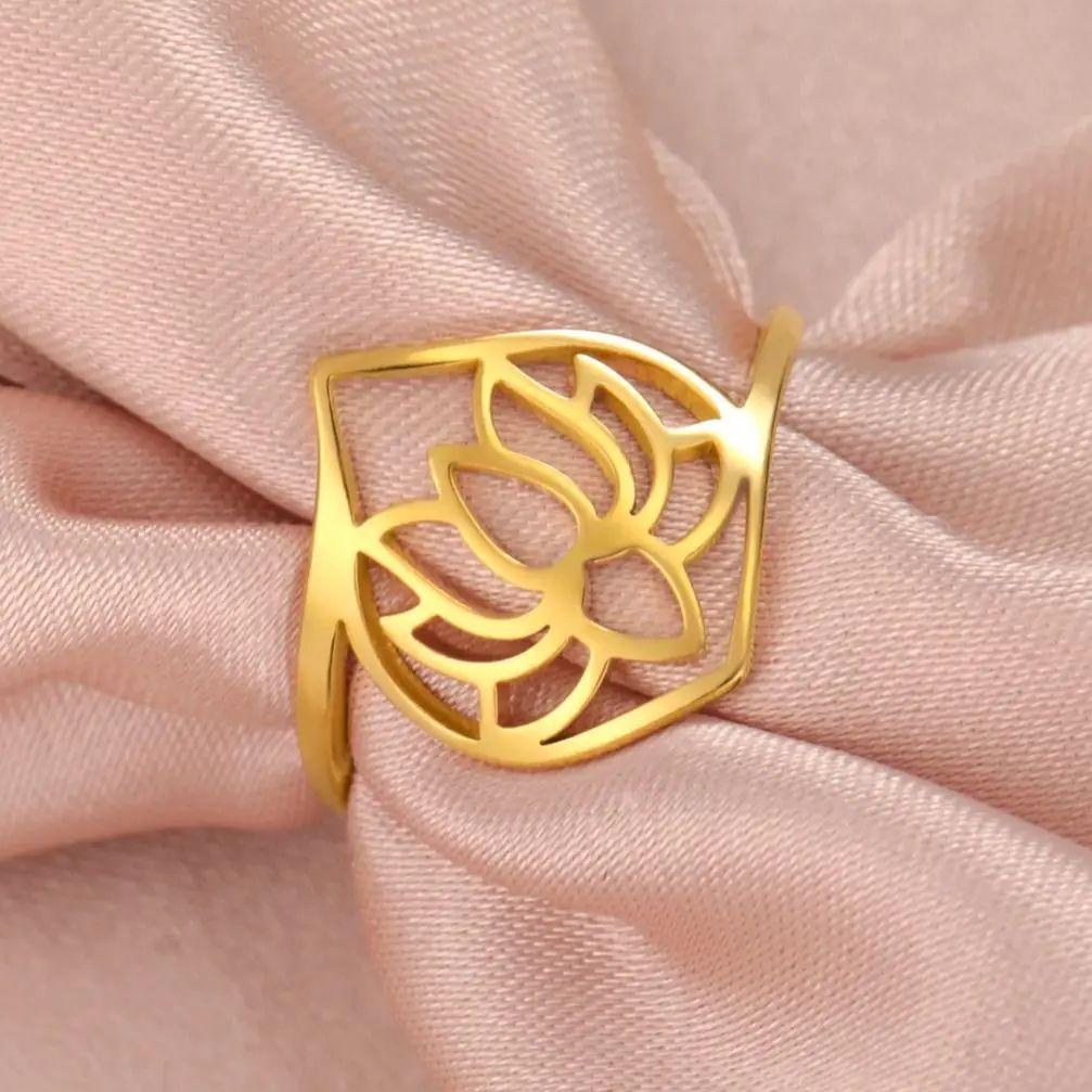 LIKGREAT Elegant Lotus Ring for Women Stainless Steel Amulet Vintage Wedding Finger Rings Jewelry Valentine's Day Gift Wholesale