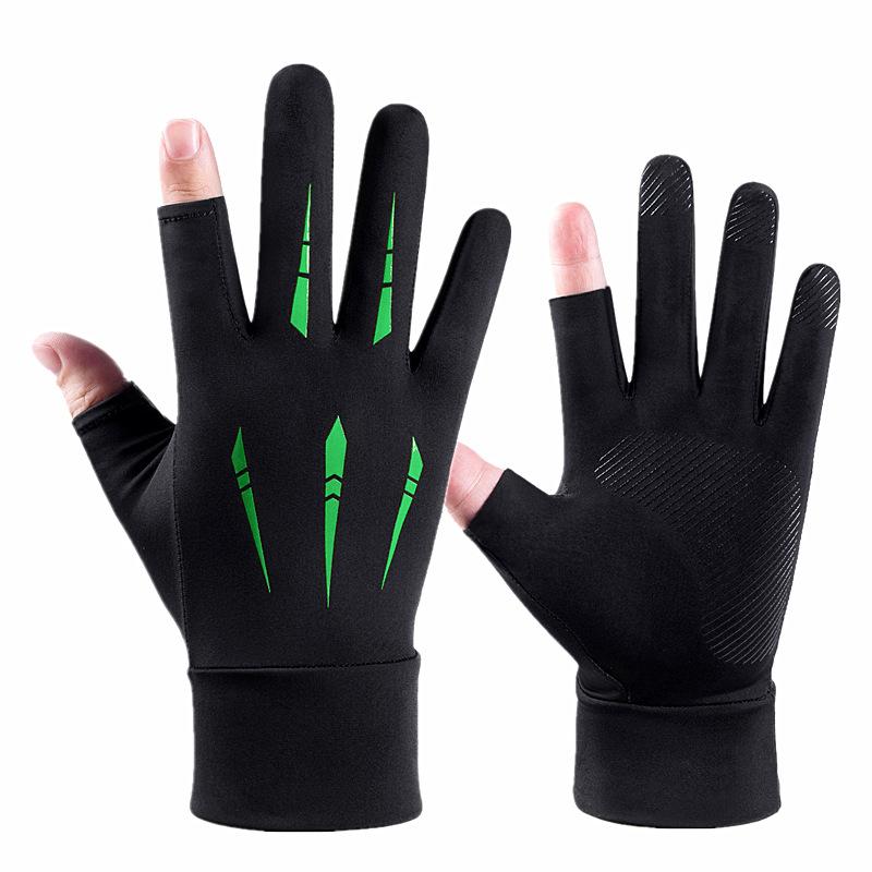 Sunscreen Gloves for Men and Women In Summer Thin Breathable Anti  Slip Ice Wire Leak Two Finger Fishing Cycling and Driving Fishing Gloves