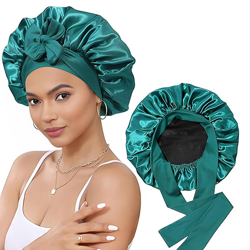 Women's Reversible Double-Layer Satin Nightcap with Ribbon - High Elasticity Round Hat for Hair Protection