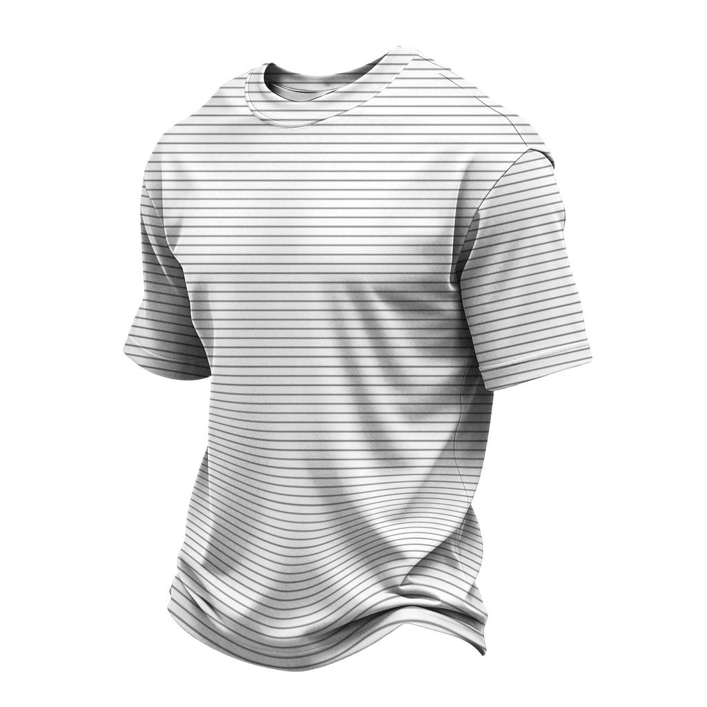 Men's Casual Quick-Dry Round Neck Short Sleeve Striped T-Shirt - Lightweight Mesh Breathable