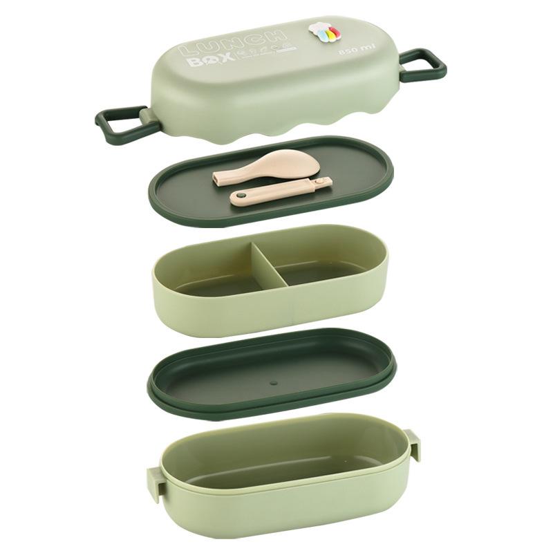 850ML Portable Double-layer Lunch Box Microwavable Bento Box with Tableware Sealed Leak-proof Food Storage Container