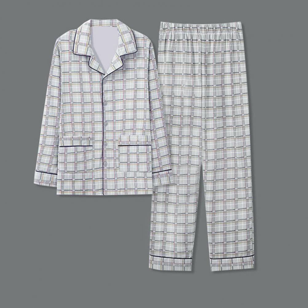 Home Wear Set Sleepwear Printed Family Loungewear Stylish Men's Spring/autumn Pajama Set with Lapel Collar Long Sleeves