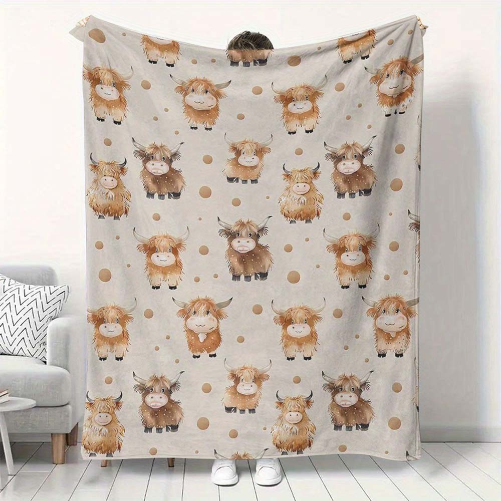 1Pc  Vintage Western Cowboy Desert Cattle Ranch Flannel Throw Blanket