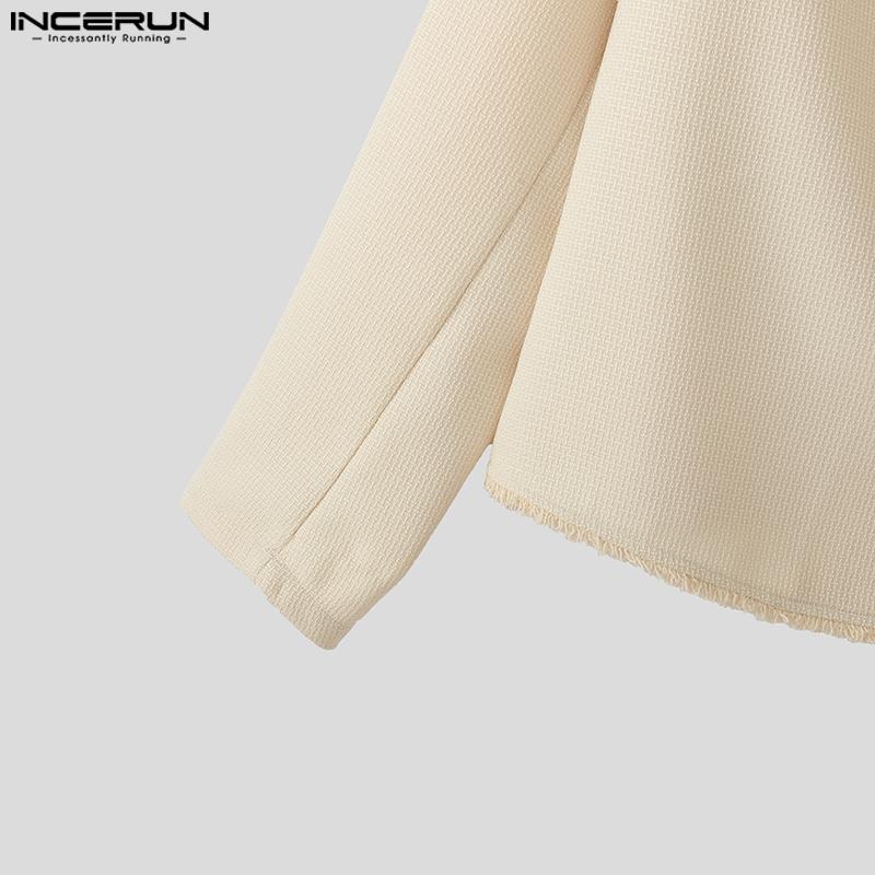 INCERUN Autumn Men Lapel Long Sleeve Buttons Cropped Short Texture Blazer Coats