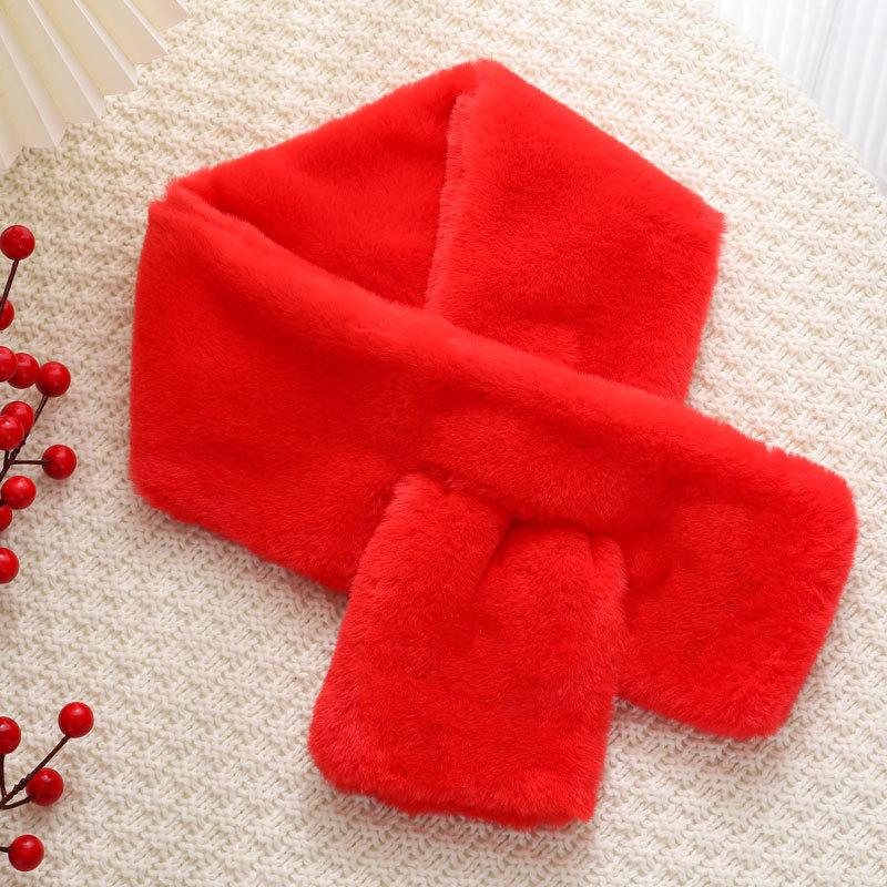 1Pc Solid Color Scarf Women'S Winter Versatile Plush Thickened Scarf Korean Version Solid Color Fur Neck Cover Girl Cute Fur