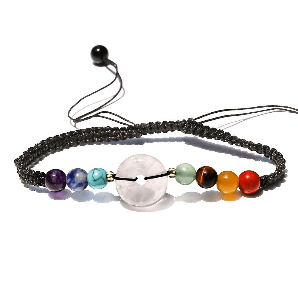 1pc Colorful Weaving Bracelet Natural Stone Bracelet Crystal Peace Buckle Adjustable Donut Yoga Stone Handstring Jewelry Gift
