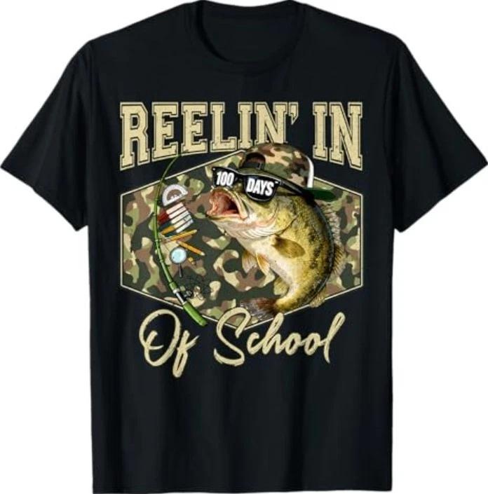 

Reelin in 100 Days of School Bass Fishing Lover T-Shirt S