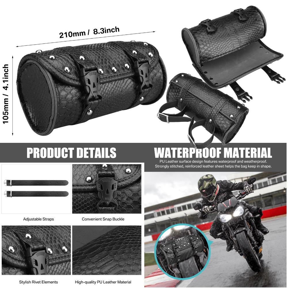 Motorcycle Saddlebags PU Leather Front Fork Tail Tool Bag Luggage For Harley Chopper Bobber Cruiser Sportster XL 883 1200 Bag