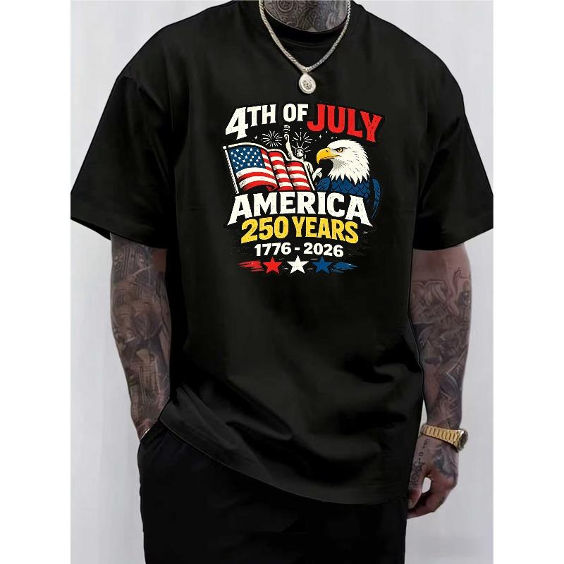 

European Size Men s Independence - Soft, Medium-Stretch Polyester Blend Knit Fabric, All-Season Short-Sleeves, Street Style Crew Neck Tee 4XL чорний