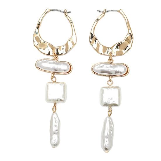 Длинные золотые серьги-подвески с нерегулярным геометрическим искусственным жемчугом женские большие белый