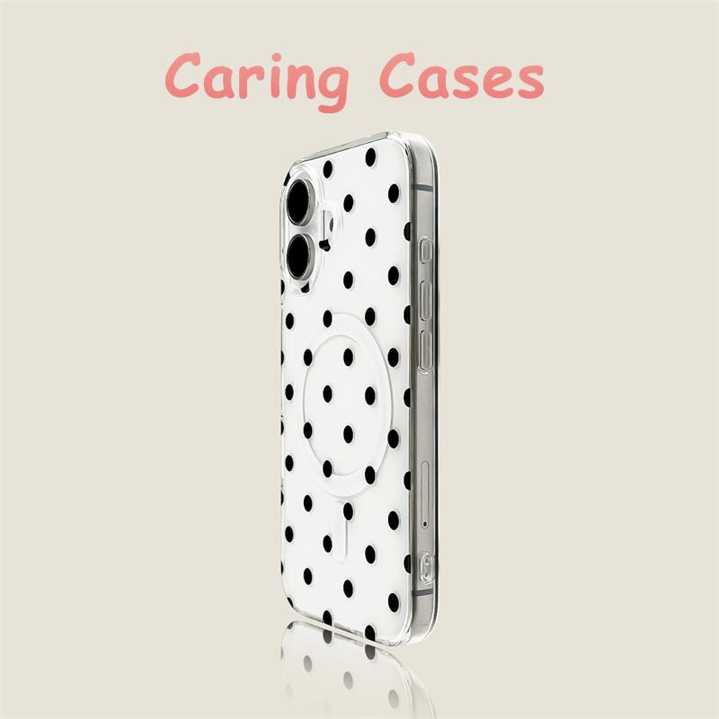 For iPhone 17 Pro Max Case Black Polka Dot Magnetic Silicone Shockproof Protective Design Compatible with iPhone 16 15 14 13