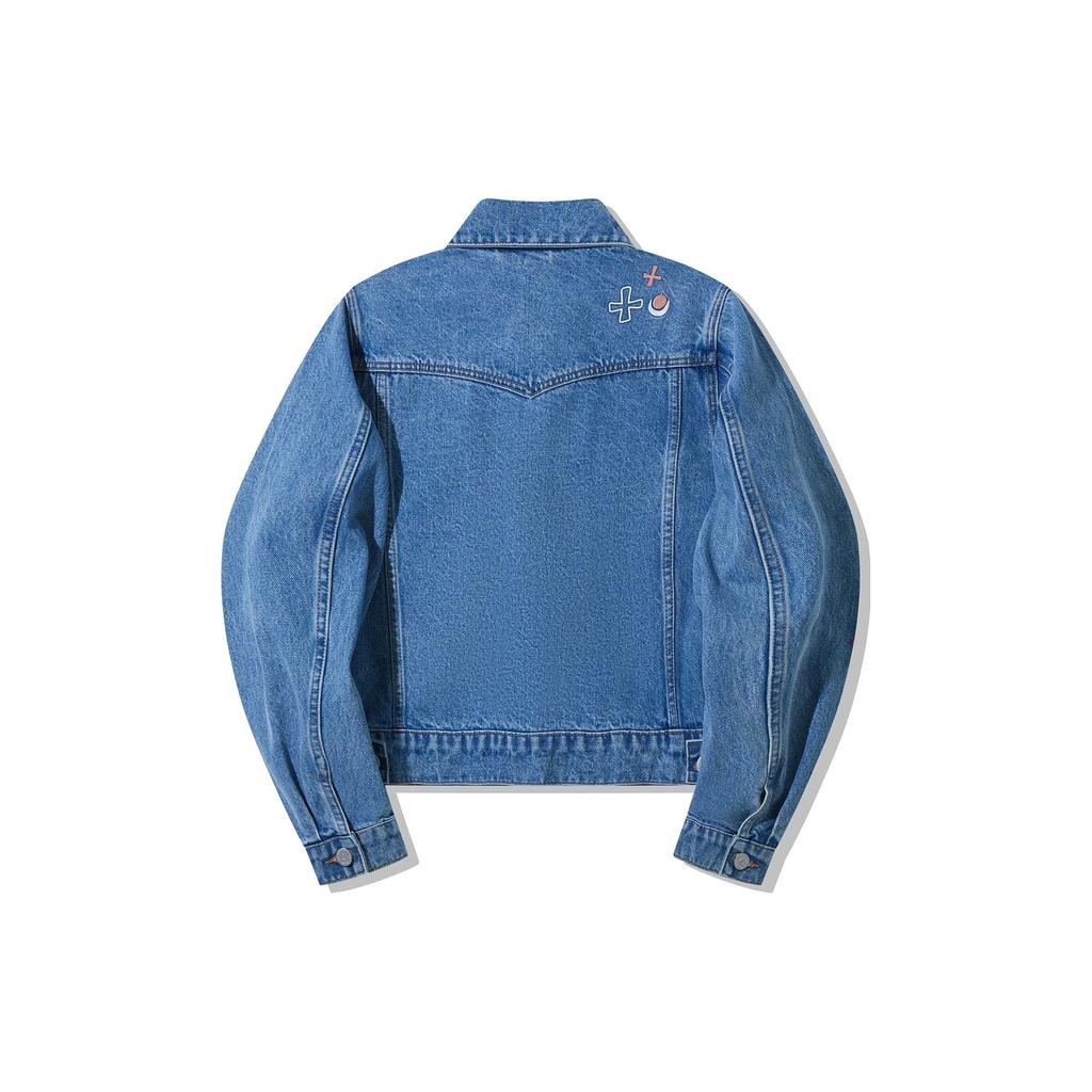 Li Ning Solid Color Single-Breasted Long Sleeve Denim Jacket Women jackets Light-Denim-Blue AJDT534-1