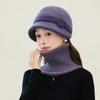 Autumn and Winter Middle Aged and Elderly Hats for Women  Pearl Ribbon and Velvet Rabbit Hair Equestrian Hat  Cold Proof and Warm Knitted Scarf Set