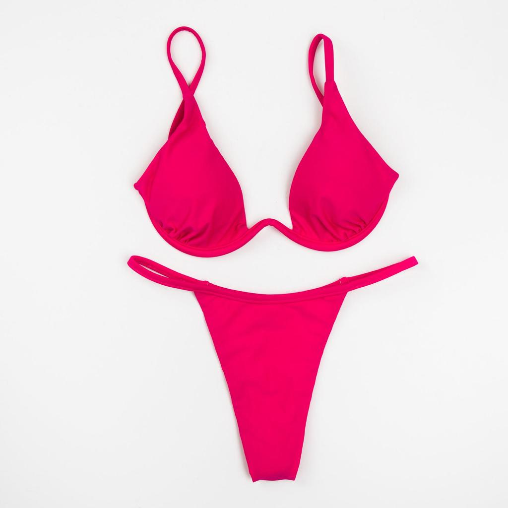 New Sexy European & American Solid Color Underwire Bikini Women's Swimsuit
