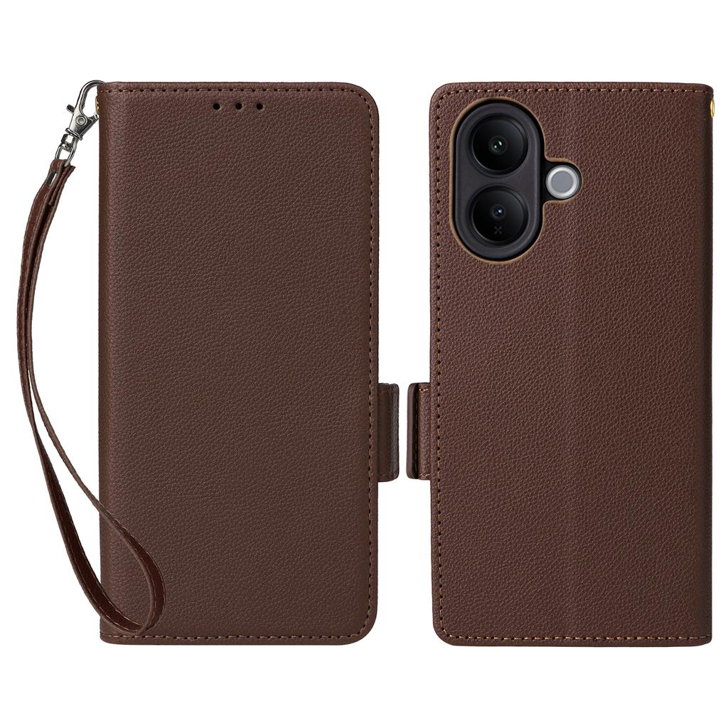 For Vivo V60 Lite 4G/5G Case Litchi Texture Wallet Leather Phone Cover with Wrist Strap
