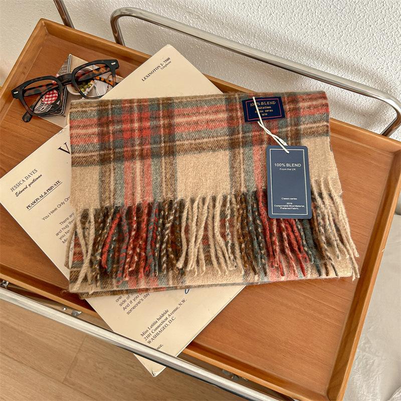 Vielseitiger, weicher und klebriger Karoschal aus Kaschmirimitat mit Quaste für den Winter, luxuriös, neu, modisch, verdickter, warmer Schal für Damen