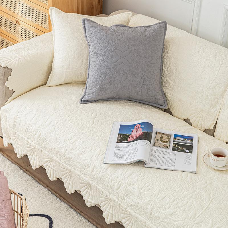 Four Seasons Universal Nordic Pure Cotton Korean Sofa Cushion Cute Fabric Cotton Solid Wood Living Room Non-Slip Sofa Cover Towel