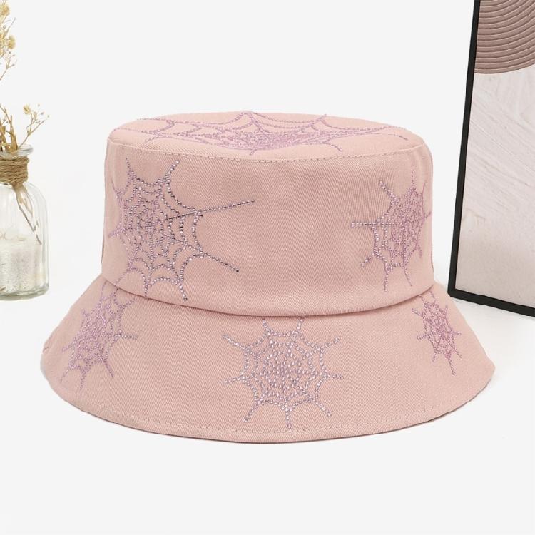 Rhinestones Spiders Web Patterned Fisherman Hat Protective Lightweight Polyester Wide Bill Hat for Women
