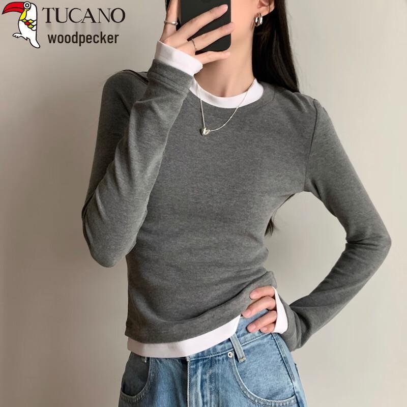 

Woodpecker Slim Fit Color Block Faux Two-Piece Long Sleeve T-Shirt XL