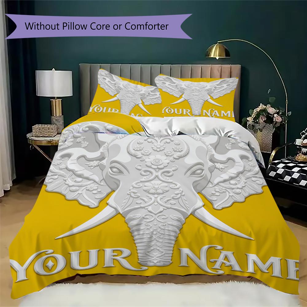 Custom Name Jungle Elephants Waterfall Bedding,Quilt Set Quilt Cover Pillowcase Home Birthday Gift(1 * Duvet Cover + 2 * Pillowcase, Without Core)_lx