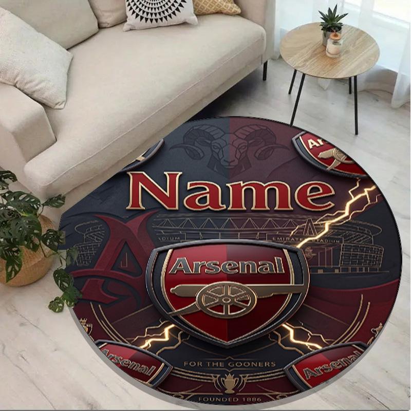 Custom Name Personalized Arsenal F.C Print Round Rug, Versatile Home Decor Carpet, for Playroom, Apartment, Balcony, Entryway, Hallway Gift