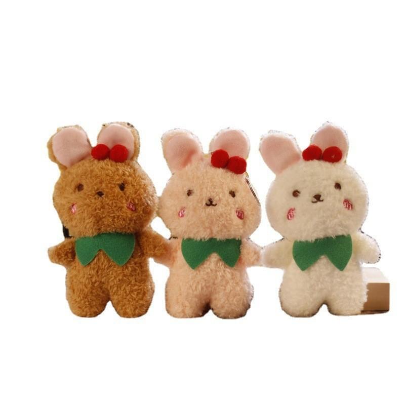 Adorable Plush Cherry Bear White Soft Stuffed Animal Keychain Cute Bag Charm