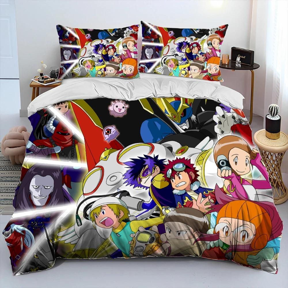 Digimon Adventure Monster Cartoon Comforter Bedding Set,Duvet Cover Bed Set Quilt Cover Pillowcase,king Queen Size Bedding Set