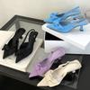Fashion High Quality Suede Bow Design High Heels Women Sexy Pointed Toe Slingbacks Heeled Sandals 2025 Summer Elegant Women Casual Heels